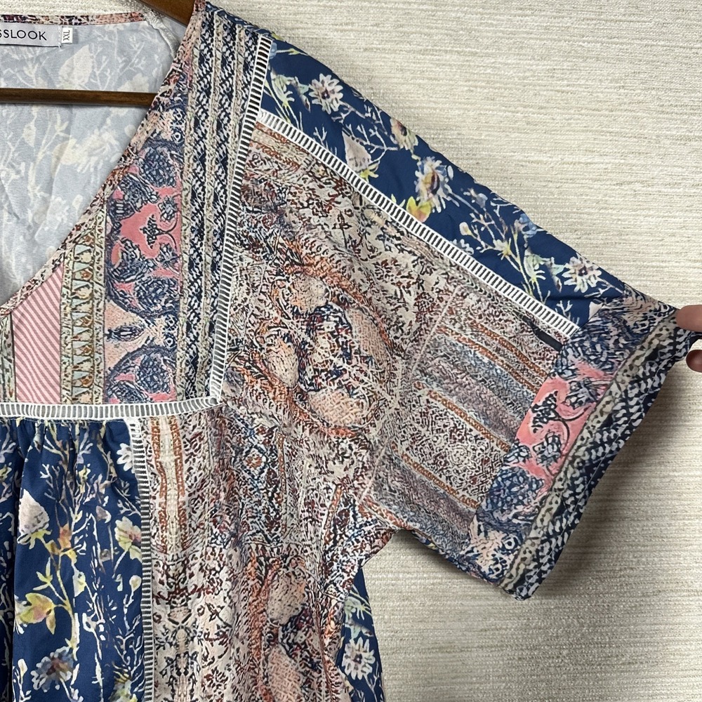 Misslook Women's XXL Boho Hippie Cottagecore Floral Faux Patchwork Print Fairy - Picture 4 of 12